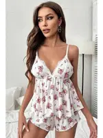 Beyaz Çiçek Desenli Şort Takım Bella Notte 7536 Beyaz detay görünüm