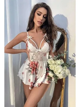 Bella Notte Beyaz Çiçek Desenli Tulum Bella Notte15099