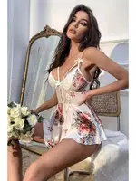 Beyaz Çiçek Desenli Tulum Bella Notte15099 Beyaz görsel 4