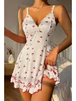 Beyaz Kiraz Desenli Gecelik Bella Notte 15771 Beyaz