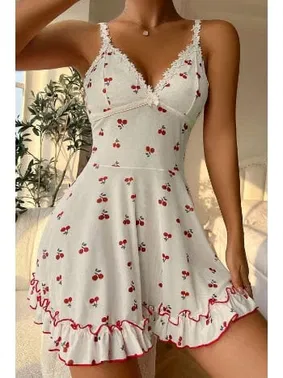 Bella Notte Beyaz Kiraz Desenli Gecelik Bella Notte 15771 - Alternatif Görünüm