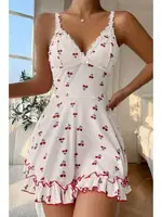 Beyaz Kiraz Desenli Gecelik Bella Notte 15771 Beyaz farklı açı