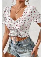 Kiraz Desenli Beyaz Karpuz Kol Crop Bella Notte B-5505 farklı açı