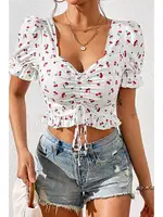 Kiraz Desenli Beyaz Karpuz Kol Crop Bella Notte B-5505 görsel 4