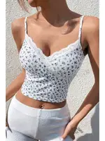 Dantelli Çiçek Serenatı Askılı Crop Bella Notte 5508 Beyaz