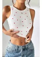 Bella Notte Beyaz Mini Kalp Baskılı Pinterest Model Atlet A-7503 Beyaz detay görünüm