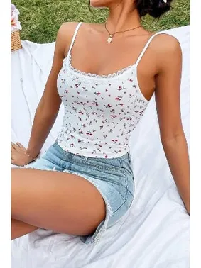 Bella Notte Beyaz Minimalist Kırmızı Lale Desenli Askılı Atlet Bella Notte A-7502 - Alternatif Görünüm