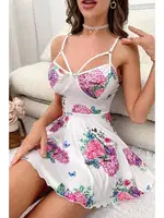 Beyaz Pırıltı Çiçekli Askılı Mini Gecelik Bella Notte 15626 Beyaz farklı açı