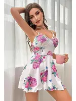 Beyaz Pırıltı Çiçekli Askılı Mini Gecelik Bella Notte 15626 Beyaz görsel 4