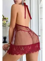 Bordo Boyundan Bağlamalı Gecelik Bella Notte 15618 Bordo görsel 4