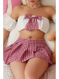 Bella Notte Bordo Pötikareli Etekli Fantezi Gecelik Bella Notte 17053