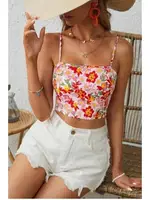 Bella Notte Çok Renkli Retro Çiçekli Askılı Crop B-5510 Çok Renkli