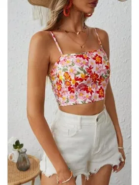 Bella Notte Bella Notte Çok Renkli Retro Çiçekli Askılı Crop B-5510 - Alternatif Görünüm