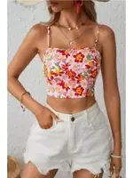 Bella Notte Çok Renkli Retro Çiçekli Askılı Crop B-5510 Çok Renkli farklı açı