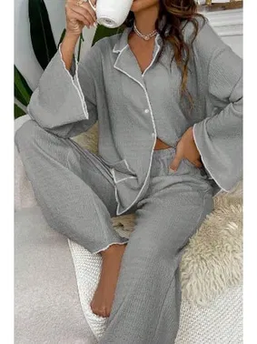 Bella Notte Gri Geniş Uzun Kollu Sonbahar Pijama Takım Bella Notte 7053