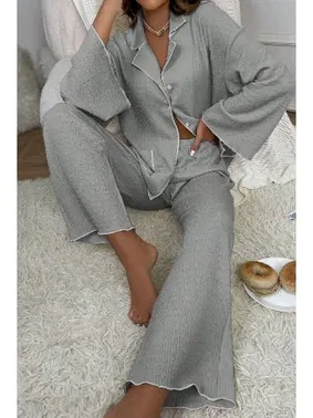 Bella Notte Gri Geniş Uzun Kollu Sonbahar Pijama Takım Bella Notte 7053 - Alternatif Görünüm