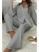 Gri Geniş Uzun Kollu Sonbahar Pijama Takım Bella Notte 7053 Gri farklı açı