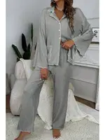 Gri Geniş Uzun Kollu Sonbahar Pijama Takım Bella Notte 7053 Gri görsel 4