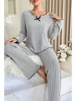 Bella Notte Gri Uzun Kollu Pamuklu Pijama Takımı 7093 Gri detay görünüm