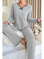 Bella Notte Gri Uzun Kollu Pamuklu Pijama Takımı 7093 Gri görsel 4