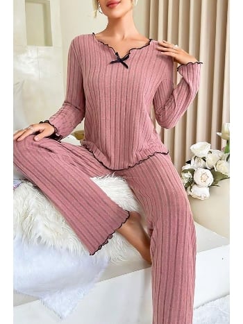 Gül Kurusu Uzun Kollu Pamuklu Pijama Takımı Bella Notte 7067