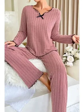 Bella Notte Gül Kurusu Uzun Kollu Pamuklu Pijama Takımı Bella Notte 7067 - Alternatif Görünüm