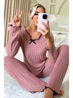 Gül Kurusu Uzun Kollu Pamuklu Pijama Takımı Bella Notte 7067 Gül Kurusu farklı açı