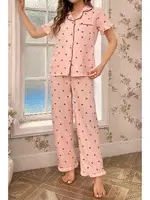 Kiraz Desenli Düğmeli Bebe Yaka Pijama Takımı Bella Notte 7035 Pembe görsel 4