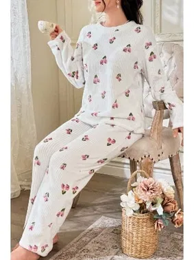 Bella Notte Kırık Beyaz Çiçek Desenli Pamuklu Pijama Takımı Bella Notte 7081 - Alternatif Görünüm