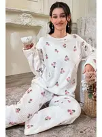 Kırık Beyaz Çiçek Desenli Pamuklu Pijama Takımı Bella Notte 7081 Kirik Beyaz farklı açı