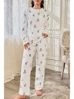 Kırık Beyaz Çiçek Desenli Pamuklu Pijama Takımı Bella Notte 7081 Kirik Beyaz görsel 4