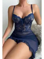 Bella Notte Lacivert Asimetrik Kesim Fırfırlı Gecelik 15620 Lacivert farklı açı