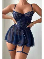 Transparan Lacivert Örgü Detaylı Gecelik Bella Notte 15731 Lacivert farklı açı