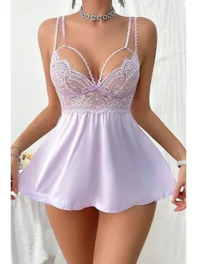 Bella Notte Askılı Mini Erotik Lila Gecelik Bella Notte15622
