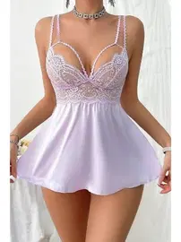 Bella Notte Askılı Mini Erotik Lila Gecelik Bella Notte15622