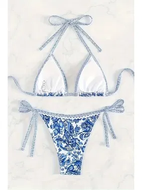 Bella Notte Bella Notte Mavi Desenli Üçgen Bikini Set M-9003 - Alternatif Görünüm