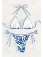 Bella Notte Mavi Desenli Üçgen Bikini Set M-9003 Mavi detay görünüm