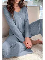 Mavi Hırkalı Pamuklu Pijama Takımı Bella Notte 7071 Mavi görsel 4