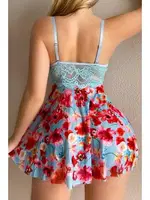 Mavi Rüya Gecesi Çiçekli Askılı Mini Gecelik Bella Notte 15628 Mavi farklı açı