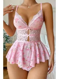 Bella Notte Pembe Askılı Sırt Detaylı Teddy Gecelik Bella Notte 15096