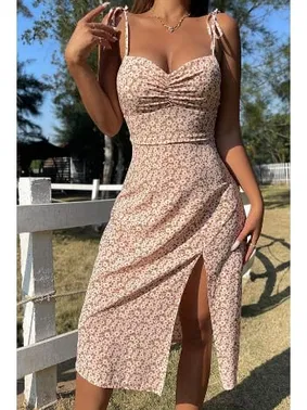 Bella Notte Pembe Bahar Yırtmaçlı Elbise Bella Notte E-5501 - Alternatif Görünüm