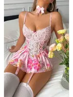 Korse Model Pembe Dantelli Fantazi Gecelik Bella Notte 15779 Pembe görsel 4