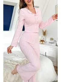 Bella Notte Pembe Fiyonk Detaylı Pamuklu Pijama Takımı Bella Notte 7097