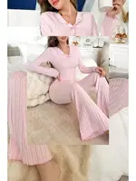 Pembe Fiyonk Detaylı Pamuklu Pijama Takımı Bella Notte 7097 Pembe farklı açı