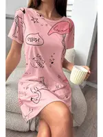 Bella Notte Pembe Flamingo Desenli Kadın Gecelik- Uyku Elbisesi 15726 Pembe