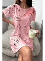 Bella Notte Pembe Flamingo Desenli Kadın Gecelik- Uyku Elbisesi 15726 Pembe detay görünüm