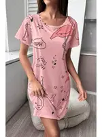 Bella Notte Pembe Flamingo Desenli Kadın Gecelik- Uyku Elbisesi 15726 Pembe görsel 4