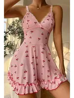 Pembe Kiraz Desenli Askılı Gecelik Bella Notte 15565 Pembe detay görünüm