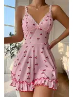 Pembe Kiraz Desenli Askılı Gecelik Bella Notte 15565 Pembe farklı açı