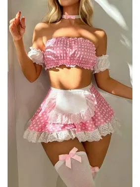 Bella Notte Pembe Pötikareli Cosplay Kostüm Bella Notte 17021